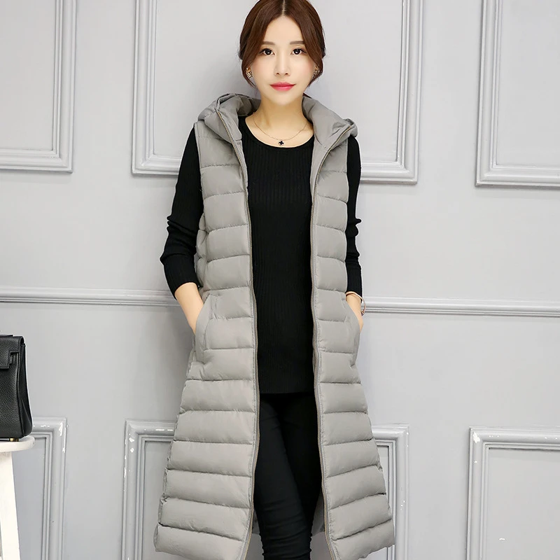 Women Winter Vest Waistcoat 2016 Women Long Vest Sleeveless Jacket Hooded Down Cotton Warm Vest Female Outerwear Plus Size W045