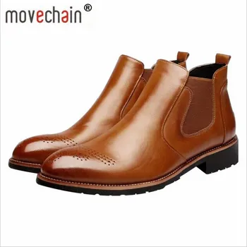 

movechain Men's Autumn Winter Ankle Boots Man Fashion Chelsea Boot Mens Casual Outdoor Vintage Carved Brogue Shoes