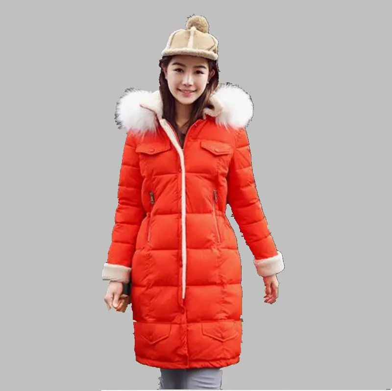 2016 Women Winter Hooded Fur Collar Medium long Cotton Down Jacket Thicken Keep warm Big yards