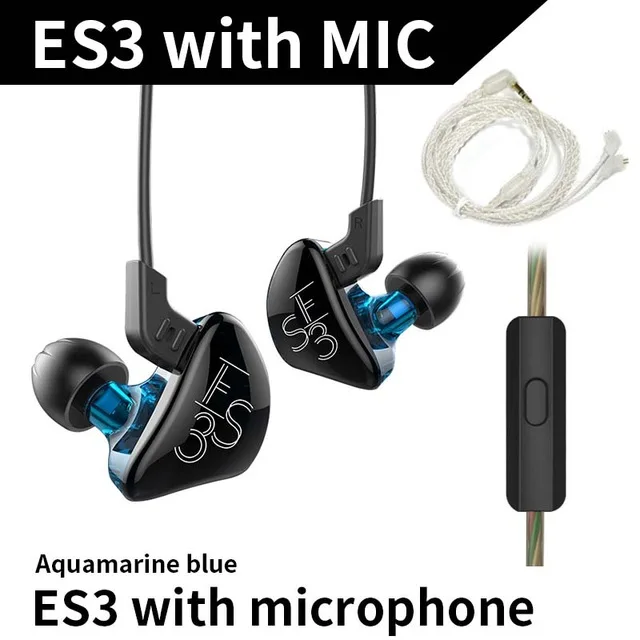 AK KZ ES3 1BA+ 1DD в ухо наушник гибридная гарнитура HIFI бас шумоподавление наушник замена кабеля ZST ZSN AS10 - Цвет: Blue mic cable