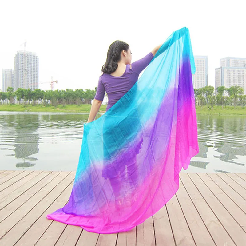 

New Arrival rectangular 100% real silk dancing Veils fashion Stage Props Hand Veil Scarf belly dance accessory 2.5/2.7M