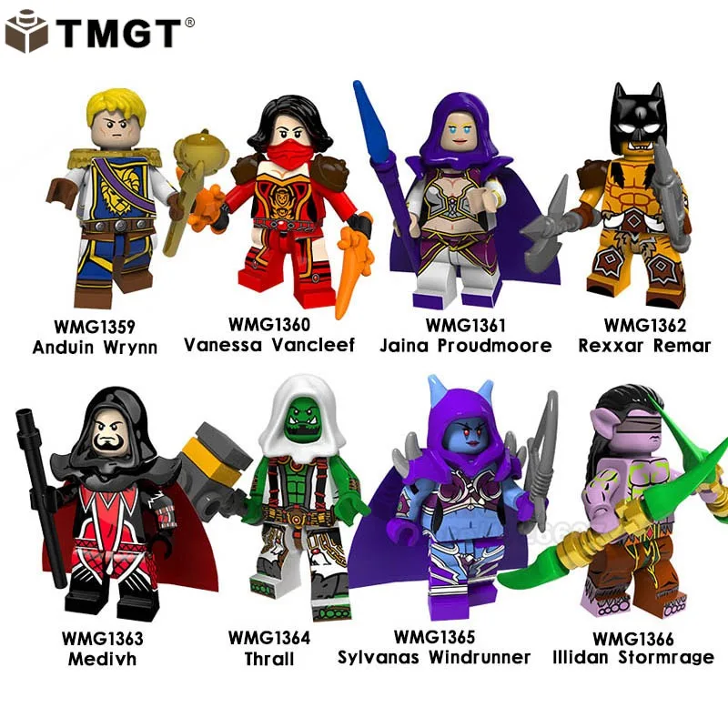 

8pcs/lot Legoingly Figure Game Character Anduin Wrynn Vanessa Vancleef Medivh Thrall Building Blocks Kids Gift Toys For Children