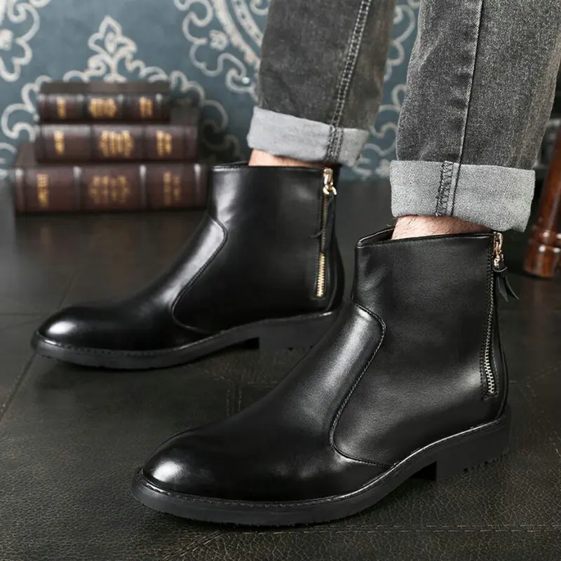 

Men's Boots' Black Snow Men Boots Black Ankle Chelsea Boots Men Leather Fashion Martin Boot Zipper Winter Shoes Mens Fur Size 10