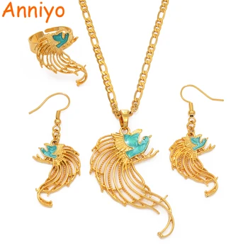

Anniyo Green Blue Bird Papua New Guinea Necklace Earrings Ring Sets for Women PNG Style Jewelry Wedding Gifts #016316