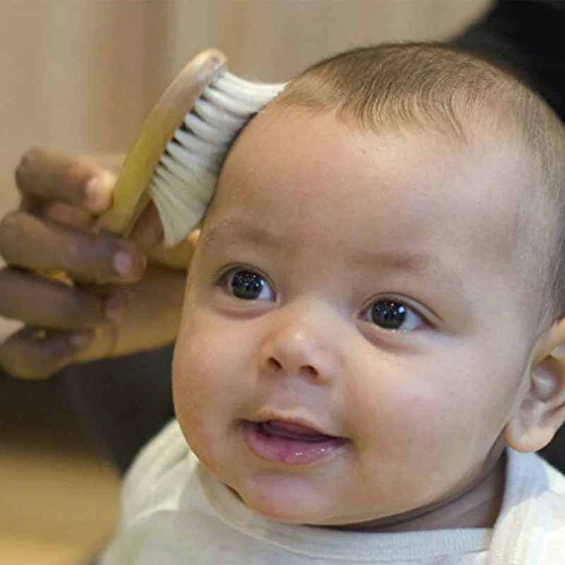 Новая чистая натуральная шерсть новорожденная деревянная кисть для волос Детская расческа массажка инструменты для ухода за ребенком NBB0287