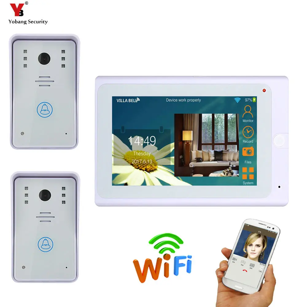 Yobang безопасности Wi Fi беспроводной домофон водонепроницаемый видео дверные звонки домофон системы Android IOS APP управление 2 камера 1 мониторы