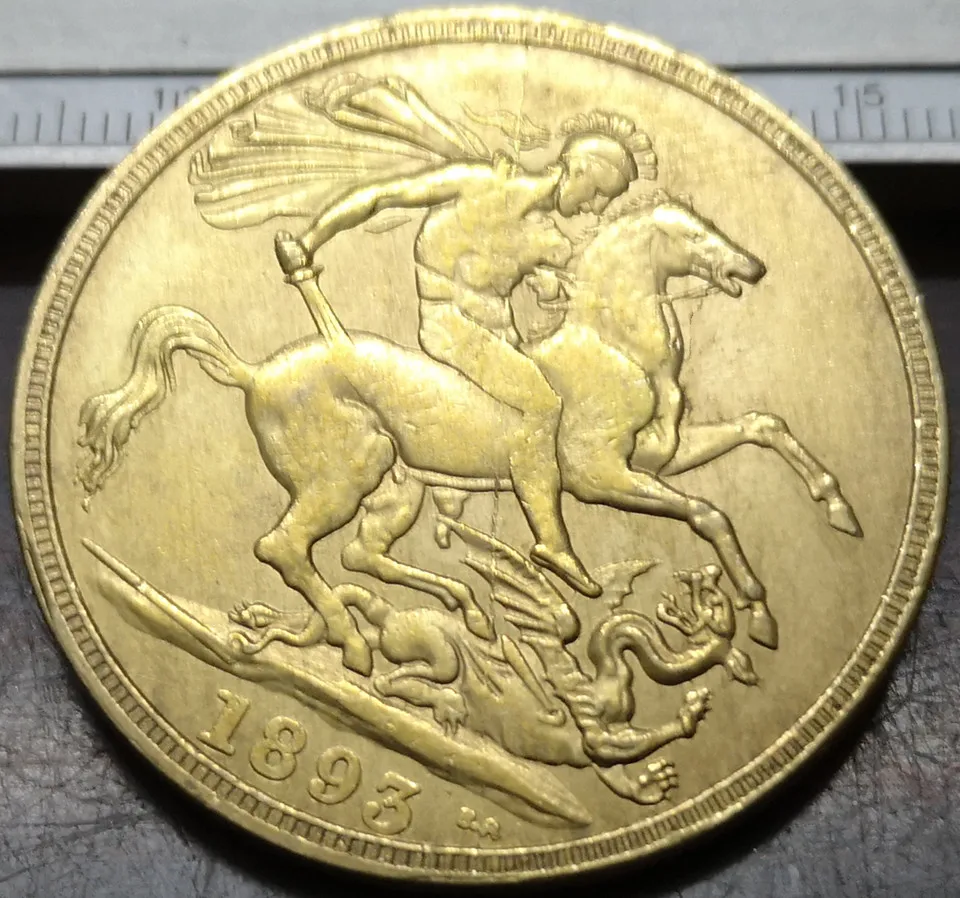 

1893 United Kingdom 5 Pounds - Victoria 3rd portrait .9999 pure Gold Plated Copy Coin