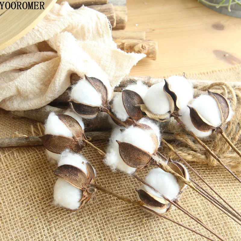 

YOOROMER Flone Single Branch Dried Flower White Cotton Branch Artificial Flower Head DIY Home Wedding Party Wreath Decorat