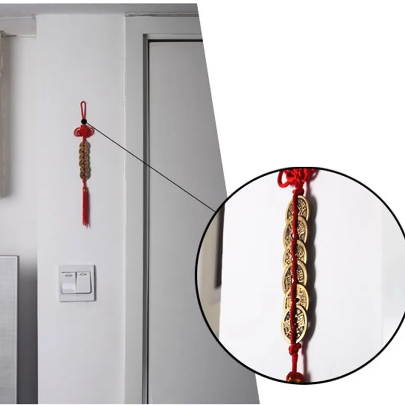 Retro 9 Coins Red Chinese Knot Copper Feng Shui Wealth Success Lucky Charm Home Car Hanger Decors 1PC chinese knot charm
