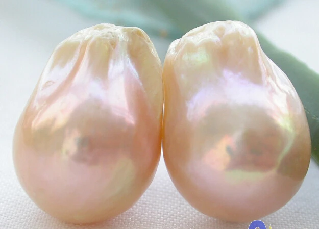 

Hot sale >>>>>Unusual 20mm Nature pink keshi reborn pearl earring 14KGP
