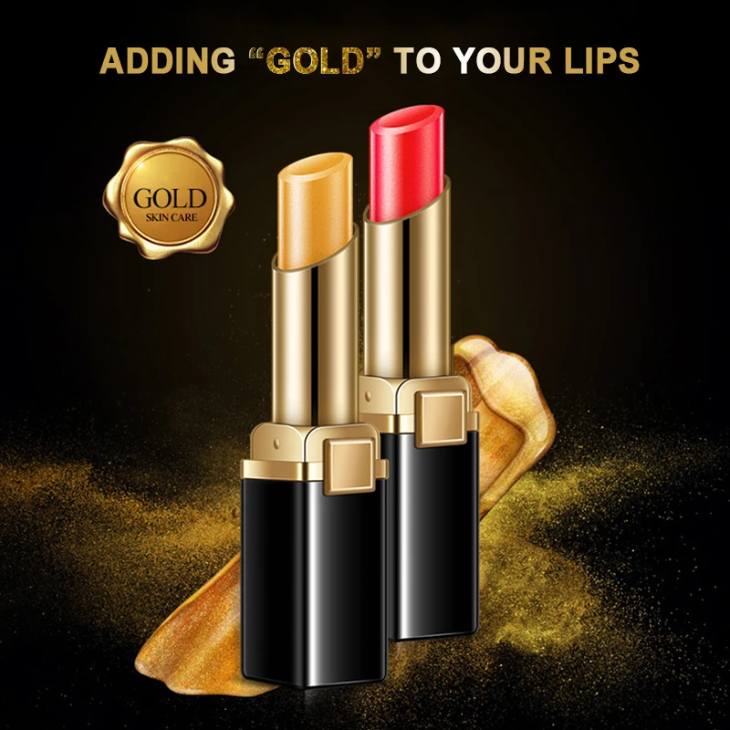 BIOAQUA Gold Lipstick Brilliant Lip Gloss Refreshing Long Lasting Lipstick Women Sexy Luxury Glitter Makeup Lips Tool 38