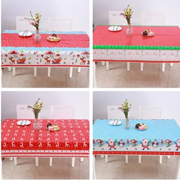

Xmas Disposable PVC Christmas Tablecloths Santa Skiing Red Elk Table Cover Christmas Decorations for Home New Year Decor 1PC