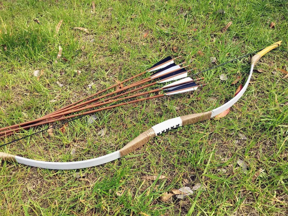 Традиционный большой лук стрельба из лука белая свиная кожа Longbow 20lb-60lb+ 6 бамбуковых стрел Longbow стрел