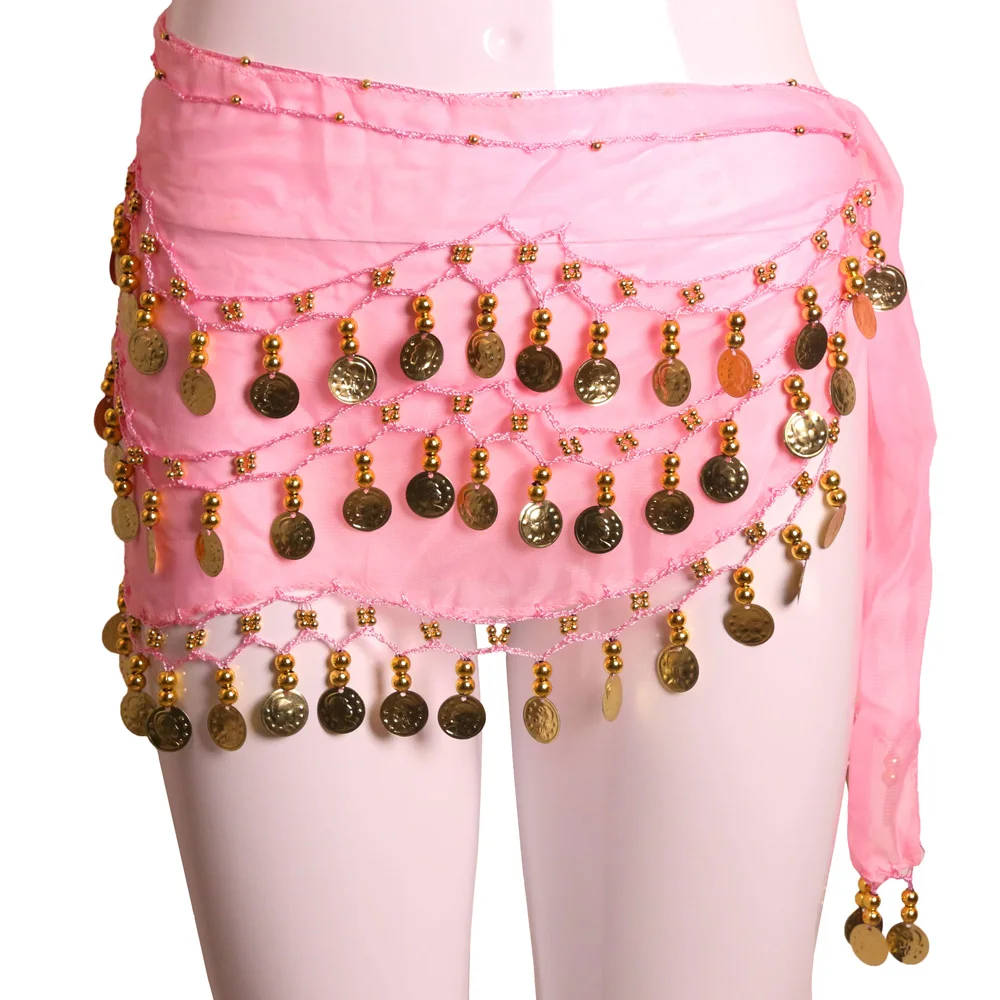Для женщин дешевые 3 слоя живота танцевальная одежда в стиле хип ремни костюмы для танца живота шарфы с монетами для продажи - Цвет: pink