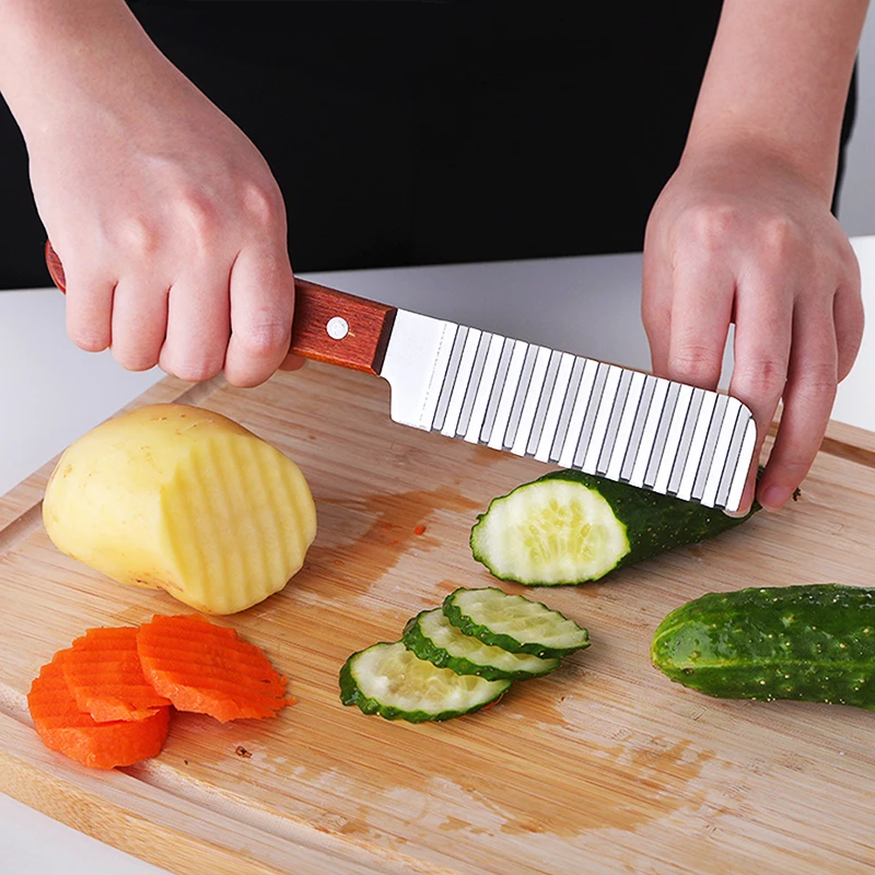 Chip Wave Knife Stainless Steel French Fries Cutter Potato Wave Cutter,  Wooden Handle, Potato Knife, Wave Knife, Vegetable Crinkle Chip Cutter Tool