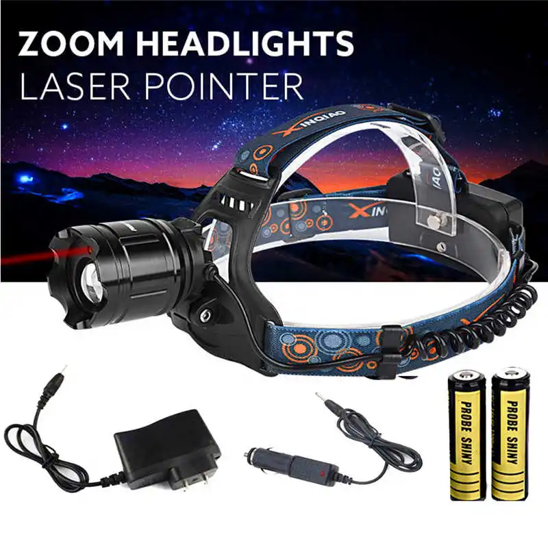 PROBE SHINY XM-L T6 LED Focus Headlight Head Lamp Zoomable + 2x18650 +Charger powerful led flashlight lanterna led bike #3o4 (1)