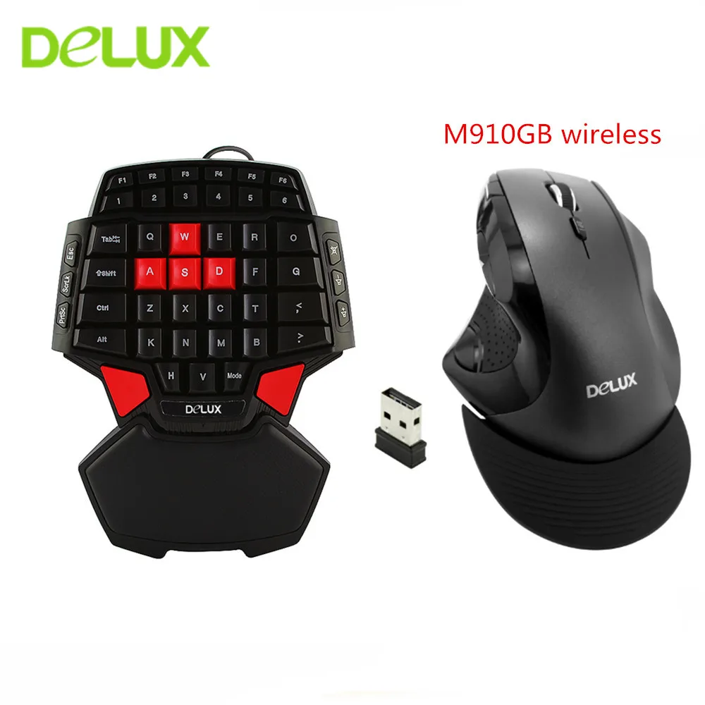  Delux T9 Gaming Keyboard Mouse Combo Single/One Hand Wired Keypad Wireless 9 Buttons 2400DPI Mice S