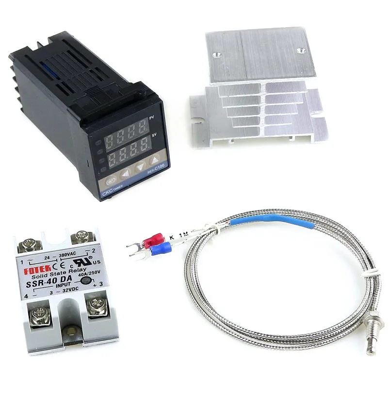

Digital 220V PID REX-C100 Temperature Controller + max.40A SSR+K Thermocouple PID Controller Set + Heat Sink