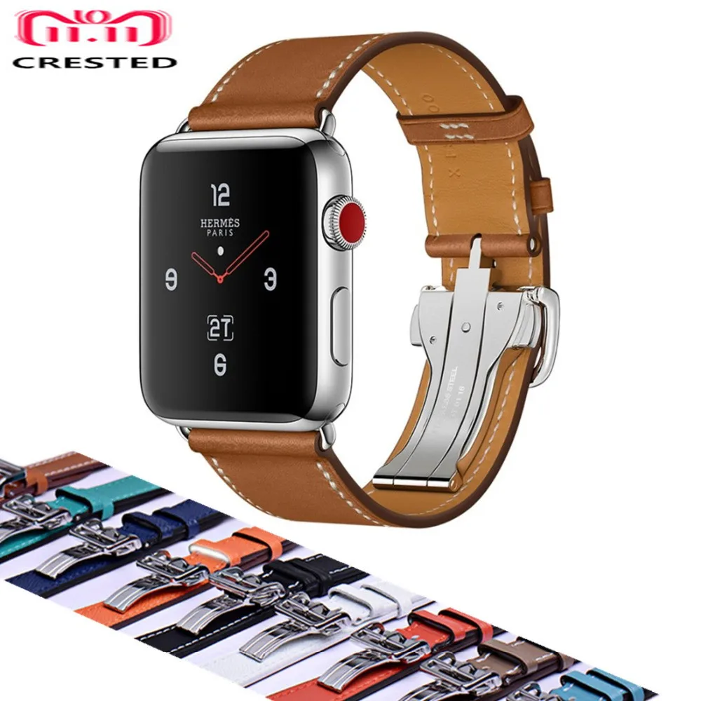 Meilleur AIGRETTES En Cuir Boucle Déployante bracelet Pour Apple montre 4 bande 44mm 40mm ceinture iwatch 42mm 38mm 3 2 1 Unique Tour poignet Bracelet