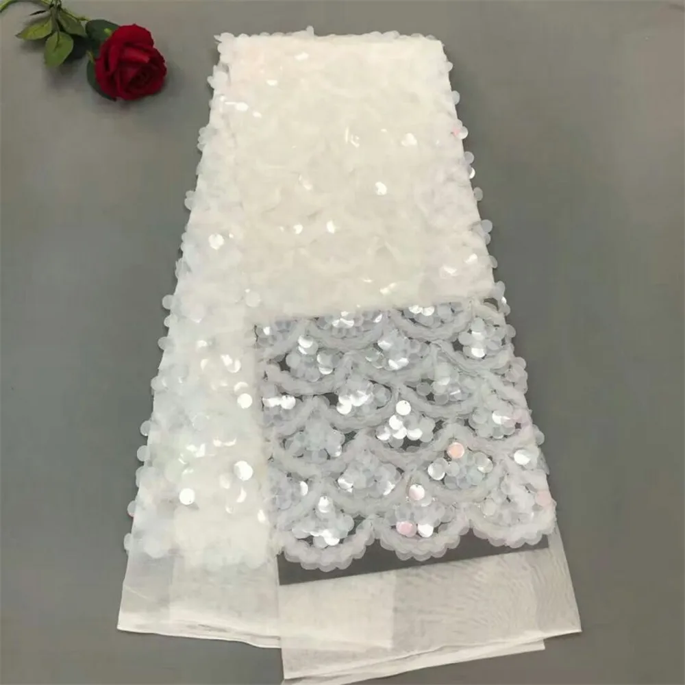 

HFX latest Handwork 3d applique Tulle lace with beads african 3d fabrics with sequins french tulle sequin lace fabric X222-1