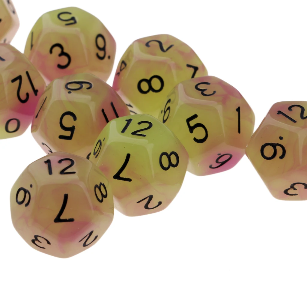 10pcs 12 Sided Glow in the Dark Dices D12 18mm Night Luminous Dice Set for Adult Club Party Table Games Kids Toys