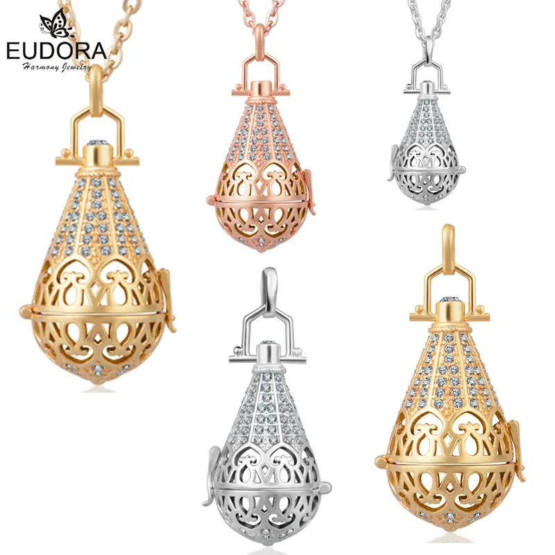 

Retail 16mm Silver/Rose Gold/Gold Water Drop Harmony Bola Cage with Crystals Angel Caller Floating Locket Pendant For Pregnant