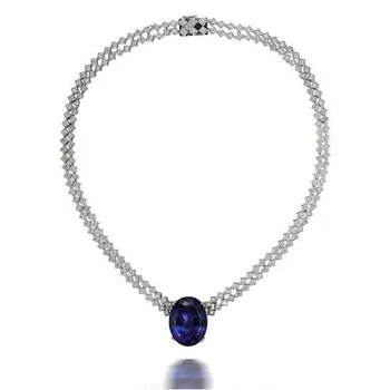 

New Qi Xuan_Dark Blue Stone Necklace_Fashion Necklace With 925 Solid Sliver Plated White Gold_Manufacturer Directly Sales