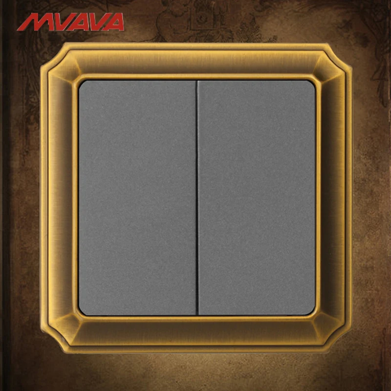 

MVAVA 2 Gang 1 Way Light Control Wall Switch EU/UK Standard Push Button Bronzed Panel AC Electric Switch Free Shipping
