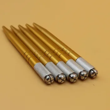 

10Pcs Gloden Aluminum Manual Cosmetic Tattoo Eyebrow Pen MicrobladingNeedle Pen For Permanent Makeup Tattoo eyebrow embroidery