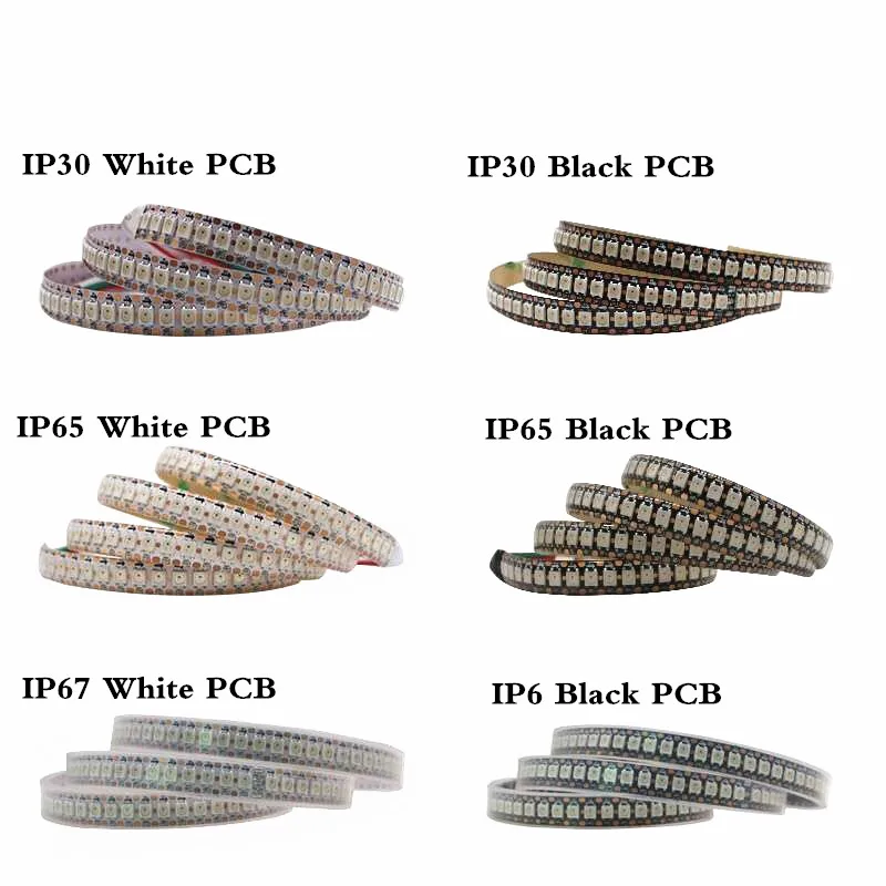 144 пикс./м IP30/IP65/IP67 WS2812 IC WS2812B Smart led pixel strip черный/белый PCB DC5V индивидуально лампа с