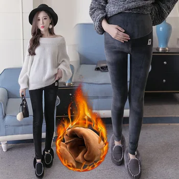 

Winter Maternity Plus Velvet Thickening Leggings Pants Clothes For Pregnant Women Warm High Waist Pregnancy Trousers