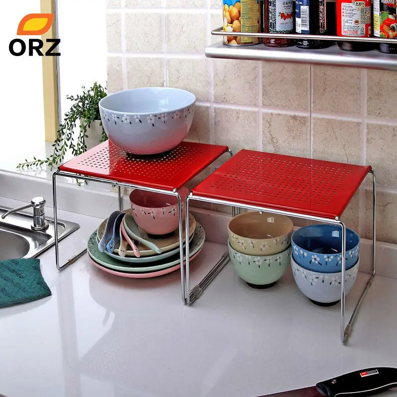 

ORZ 2Pcs/Set Red Iron Single Cupboard Shelf Multifunctional Kitchen Bathroom Storage Shelf Storage Rack Organizer