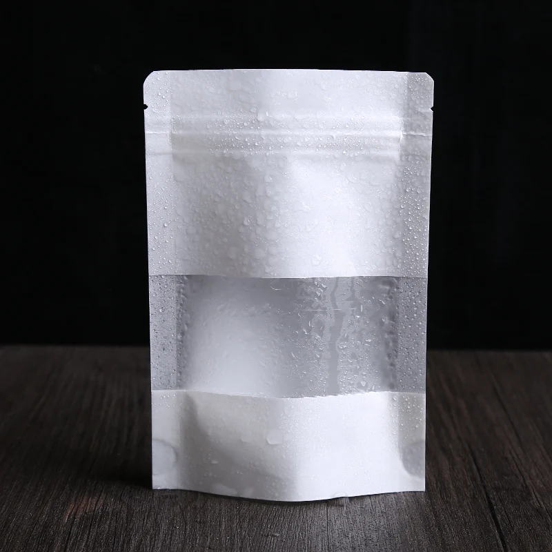 LBSISI Life 100 шт белый крафт-бумажный пакет с окном, матовый, на молнии, для еды, закусок, чая, конфет, масла, водонепроницаемый пакет, Упаковочная бумажная сумка