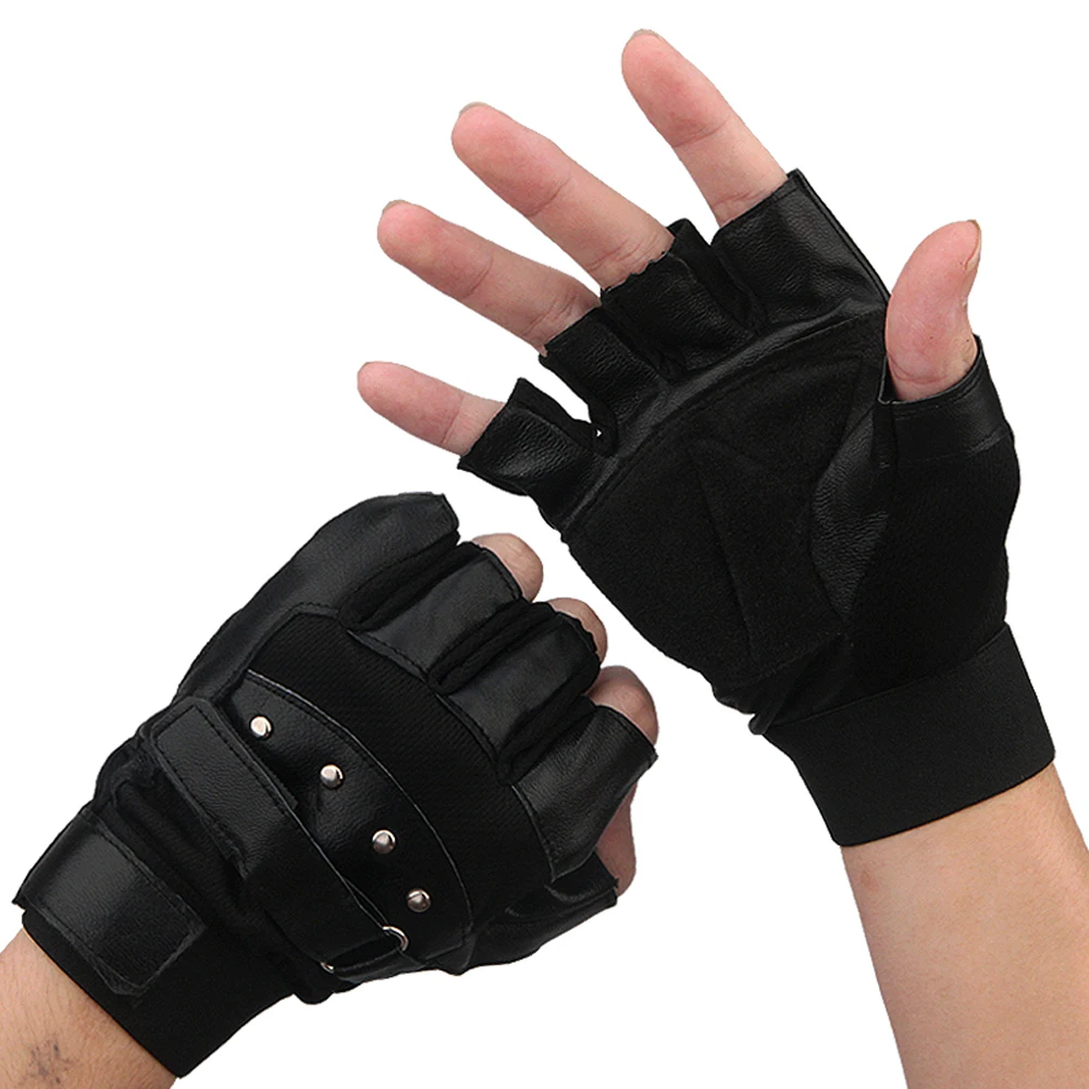 Half Finger Driving Hiking Women Gloves PU Leather Fingerless Gloves