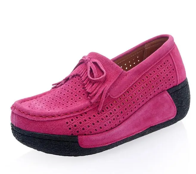 Летняя женская обувь на плоской подошве; обувь на толстой резиновой подошве; обувь на платформе; женская обувь на плоской подошве; кожаные лоферы без застежки с кисточками; повседневная обувь розового цвета; Цвет Красный; zapatos mujer - Цвет: as pic 7