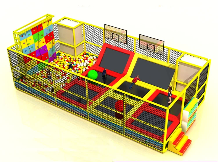 

fitness trampoline park combo ball pool and rocking climbing all in one for the children indoor playground jump bed YLW-BT190326