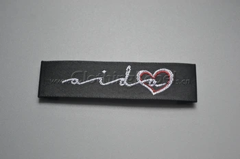 

Custom woven brand name label black background with two colors logo