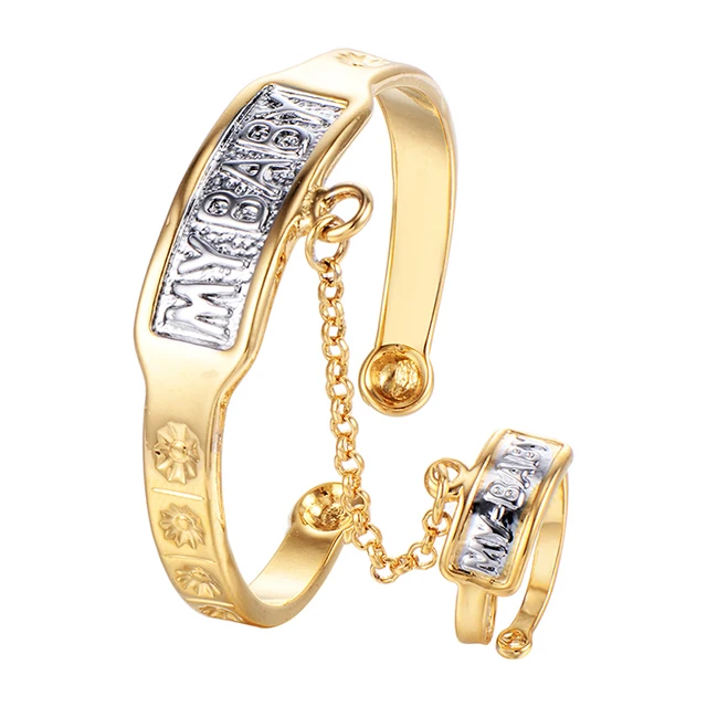 Cute Toddler Infant Jewelry Baby Boy Little Girls Bangle Ring Set Gold