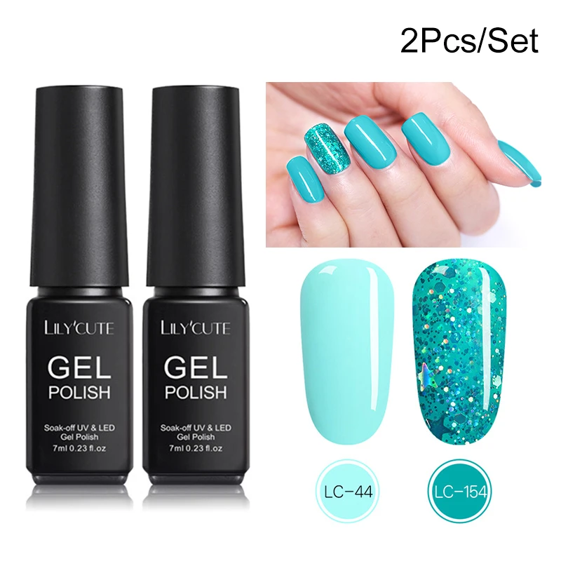 

LILYCUTE 2Pcs Glitter UV Gel Nail Polish Set Color Series Led Nail Gel Varnish Semi Permanent Led Nail Lacquer Sequins Gel