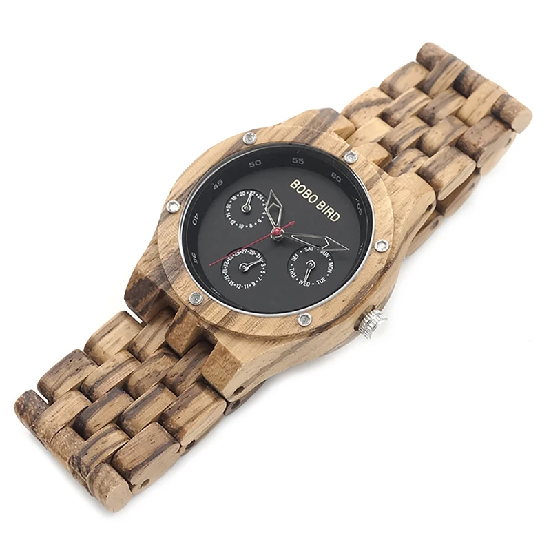 BOBO BIRD Men Watch Date Time Week 24 Hours Wooden WristWatches Round Quartz Watch With Gift Box custom logo