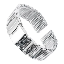  20/22/24mm HQ Shark Mesh Silver Stainless Steel Watchband Replacement Bracelet Men Folding Clasp with Safety Watch Band Strap 