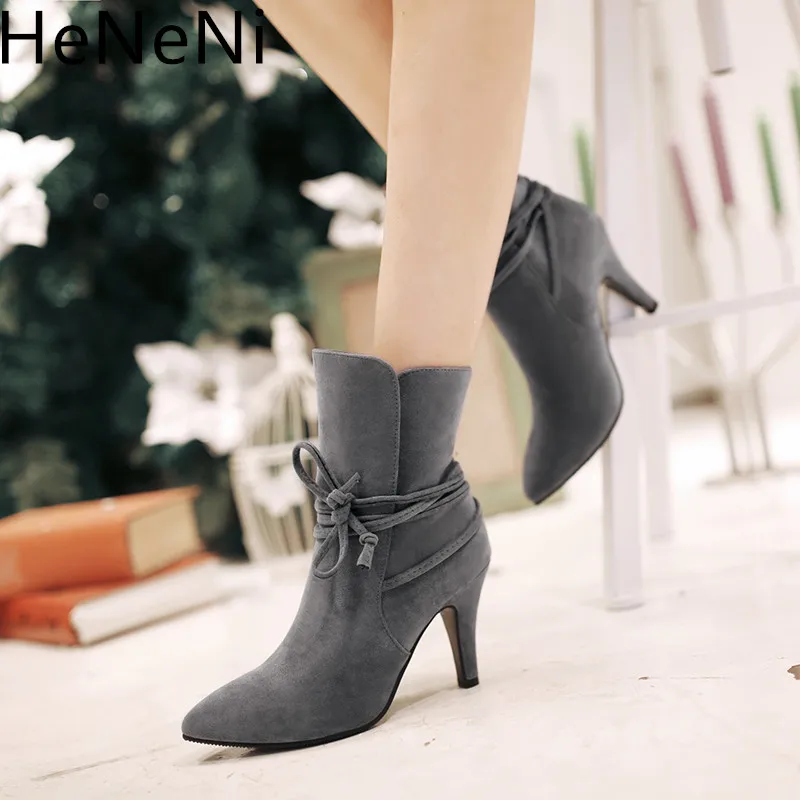 

Boots Women 2018 Ankle Boots For Women High Heel Shoes Women Cross-tied Fashion Autumn Winter Boots Size 33-43 Botas Mujer