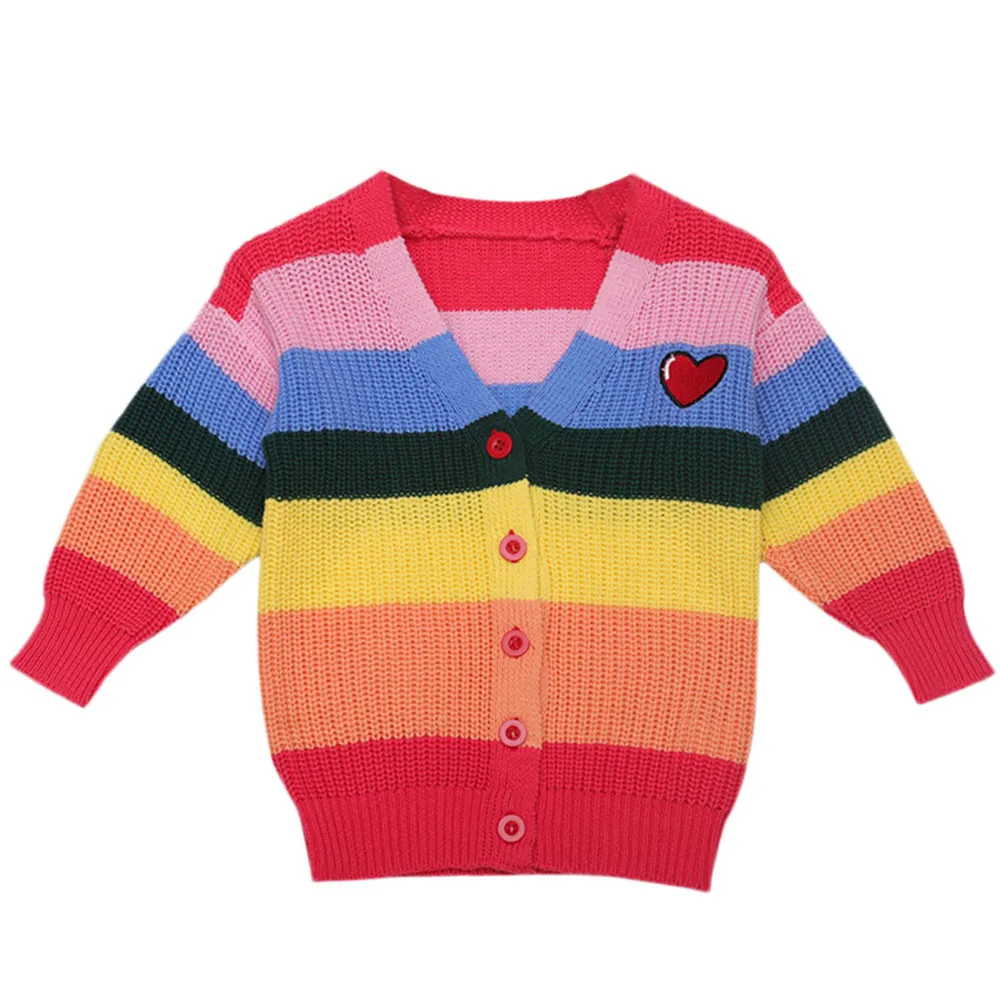 Baby Girl Boy Rainbow Sweater Long Sleeve Knitted Tops Coats and