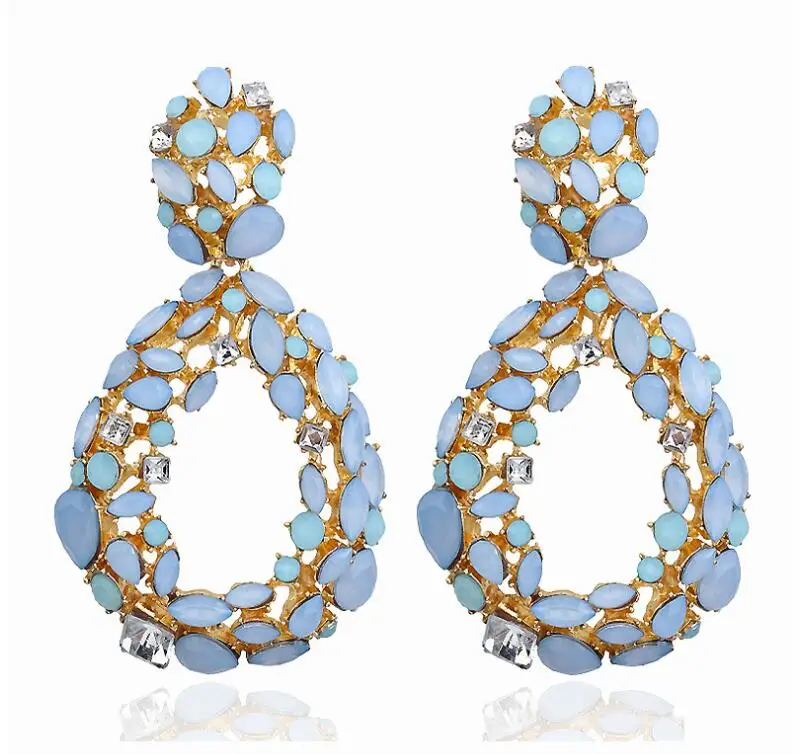 KMVEXO новые массивные капли воды полые Стразы Сережка Модная бижутерия элегантные длинные блестящие Кристальные серьги для женщин подарок - Окраска металла: Drop Blue