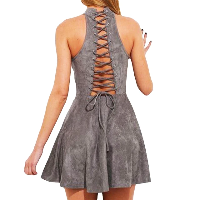 Suede Halter Mini Dress