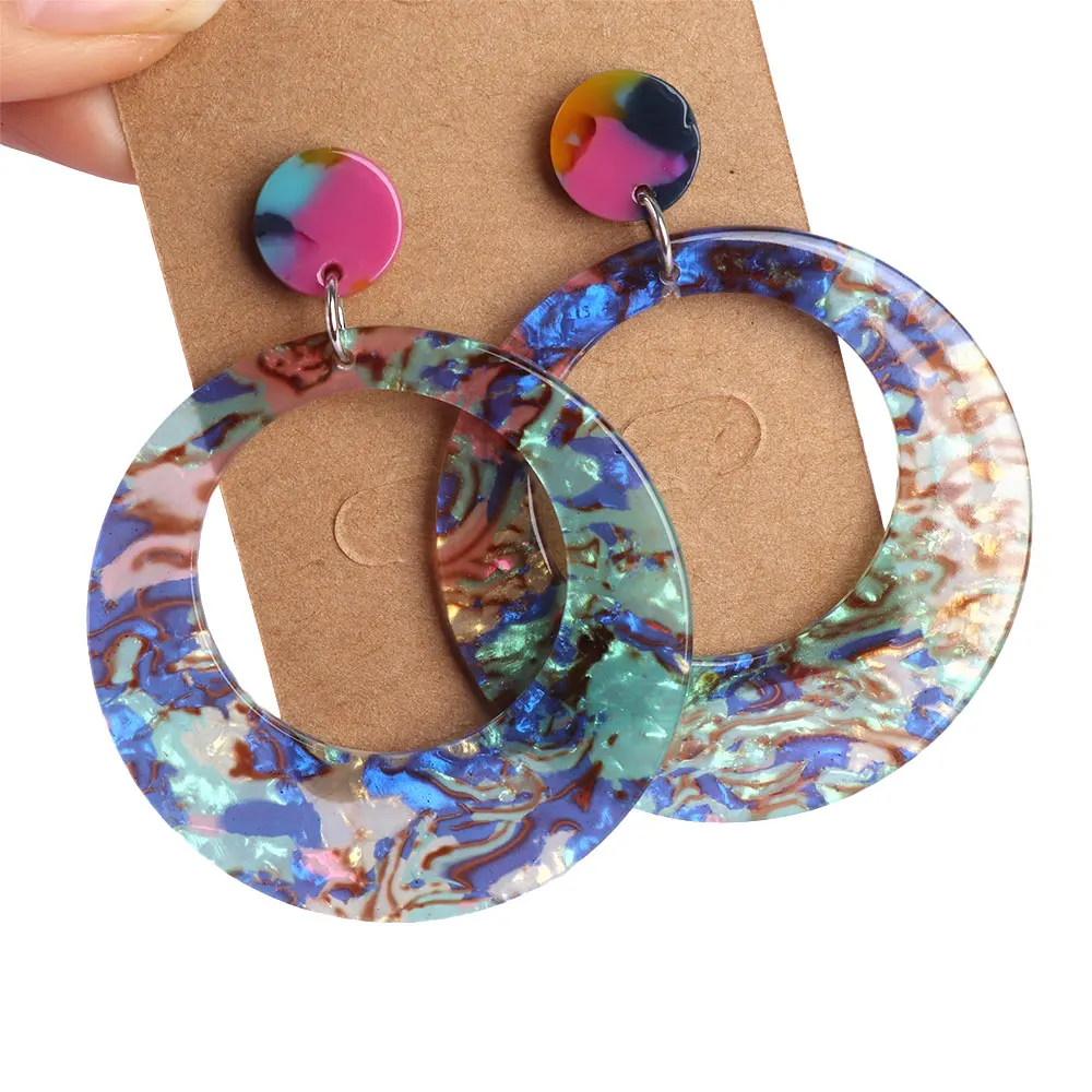 Fashion Colorful Acrylic Dangle Earrings Hollow Round Geometry Resin