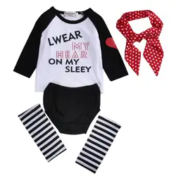 2018 новорожденных 4 шт. Комплекты одежды Одежда для маленьких девочек длинная футболка + в полоску Гетры для девочек + Трусики для женщин +