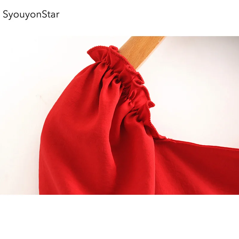 Женская блузка с рукавами фонариками souyonstar красная Элегантная в Корейском стиле