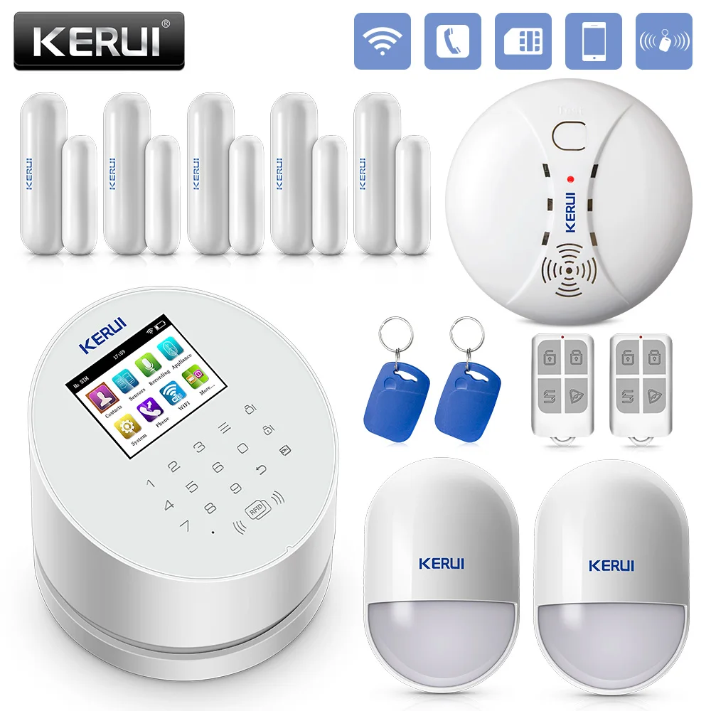 KERUI W2 2,4 дюймовый экран wifi GSM PSTN сигнализация Безопасность RFID карта детектор движения детектор Умный дом Охранная сигнализация - Цвет: Smoke Alarm