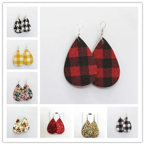 

New Leopard Faux Leather Metallic Glitter Pendant Earrings